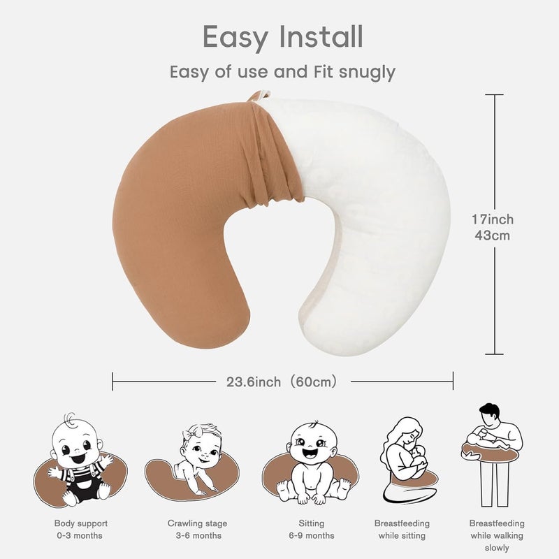 FUNUPUP 2 Pack Muslin Nursing Pillow Cover Compatible with Boppy Nursing Pillow, Soft Baby Nursing Covers for Breastfeeding Pillows for Boys Girls, Brown&Floral - Image 3
